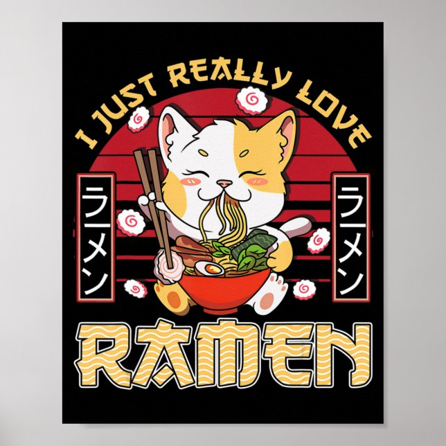Poster Eu Adoro Ramen Kawaii Anime Cat Ramen Gi (Frente)