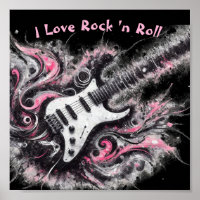 Eu Adoro Rock N Roll Guitarra Elétrica Rosa Preto