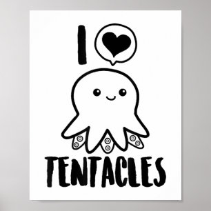 Poster Eu Adoro Tentáculos T-shirt Cute Octopus Tee