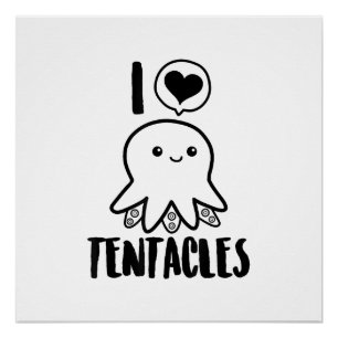 Póster Eu Adoro Tentáculos T-shirt Cute Octopus Tee