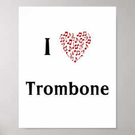 Poster Eu adoro Trombone Red Heart of Music Notes