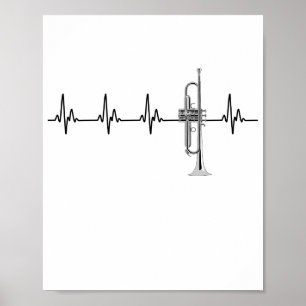 Poster Eu Adoro Trompete EKG Heartbeat Line
