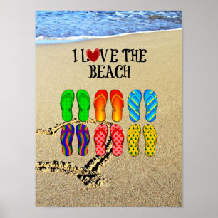 Poster Eu amo a praia, Chinelos na areia