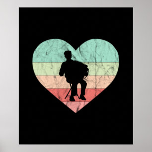 Poster Eu Amo Acordeão Retro Vintage Coração