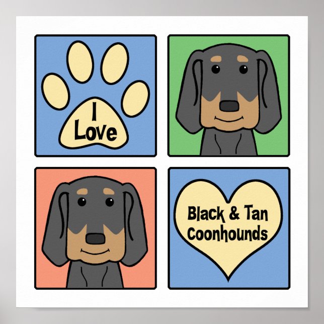 Póster Eu amo Black and Tan Coonhounds (Frente)
