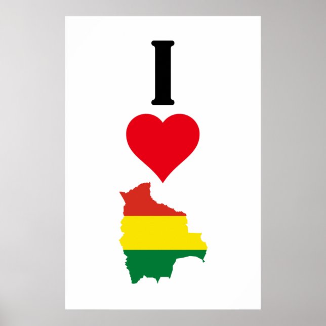 Poster Eu Amo Bolívia Vertical I Heart Country Flag Map (Frente)