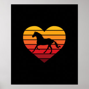 Poster Eu Amo Cavalos Retro Coração
