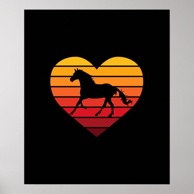 Poster Eu Amo Cavalos Retro Coração (Frente)