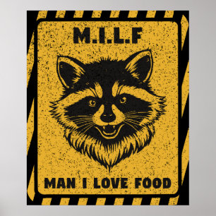 Poster Eu Amo Comida Guaxinim Engraçado