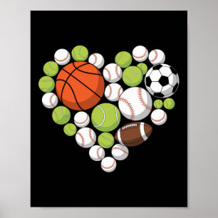 Poster Eu Amo Esportes Basquetebol Futebol Fã de Esportes