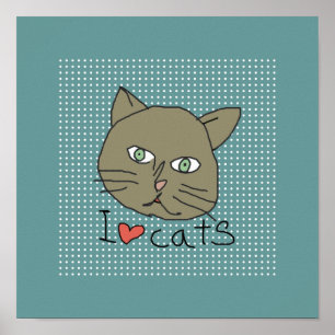 Poster "Eu amo gatos" para paredes