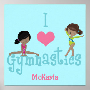Poster Eu Amo Ginástica Menina Afro-Americana Fofa