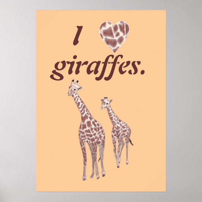 Poster Eu amo girafas, pôster de girafa mãe e filhote (Frente)
