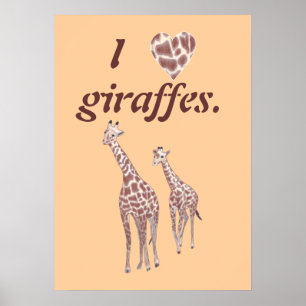 Poster Eu amo girafas, pôster de girafa mãe e filhote
