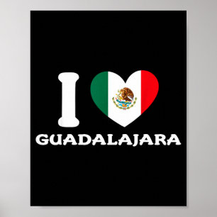 Poster Eu Amo Guadalajara Coração Bandeira do México