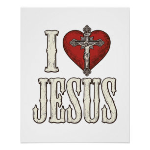 Póster Eu Amo Jesus Desenho de Camisa de Fé com Gravação