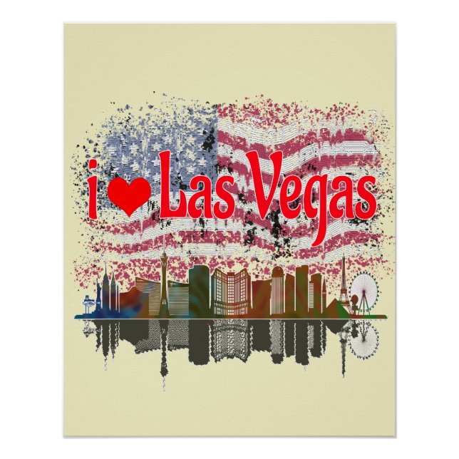 Póster Eu Amo Las Vegas Skyline American Flag Souvenir (Frente)