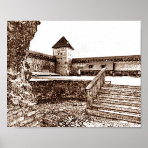 Poster Eu Amo Lida Belarus Architecture Castle Sketch