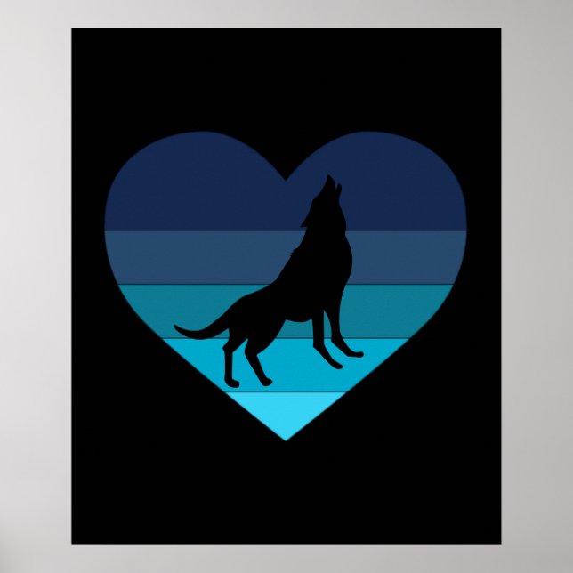 Poster Eu Amo Lobos Uivando Coração Retrô (Frente)