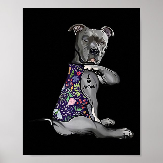 Poster Eu Amo Mamãe Engraçado Cachorro Tatuando Mães Flor (Frente)
