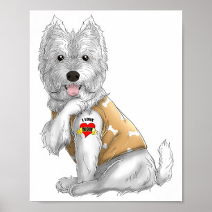 Poster Eu Amo Mamãe Tatuagem Camiseta de cão Engraçada Mã