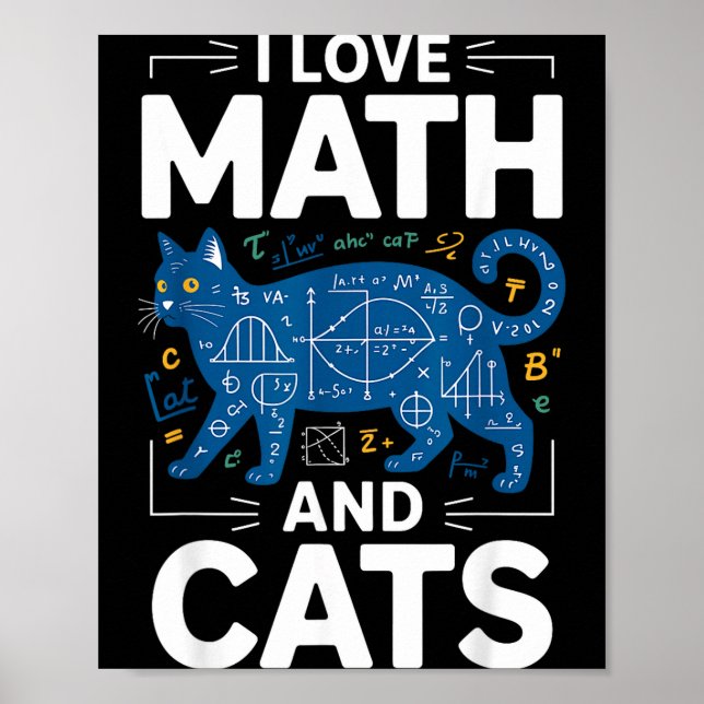 Poster Eu Amo Matemática E Gatos Professor Aluno Gatinho  (Frente)