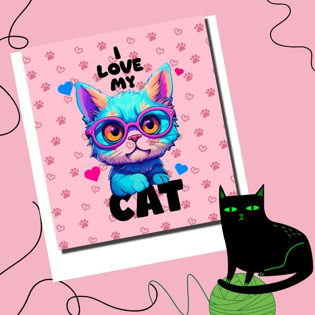 Poster Eu Amo Meu Gato (Let Your Feline Purr-fection Rejoice! Playful Poster  in Pink)