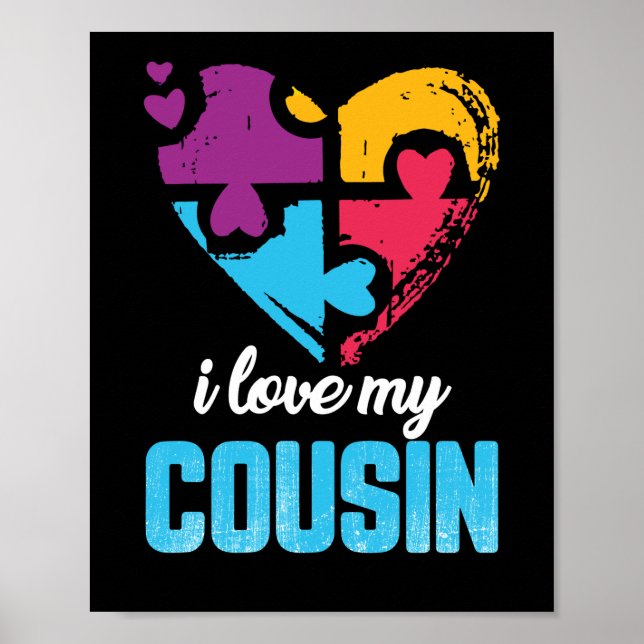 Poster Eu Amo Meu Primo Coração Conscientização do Autism (Frente)