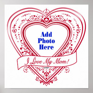 Póster Eu Amo Minha Mãe! Foto de Corações Vermelhos