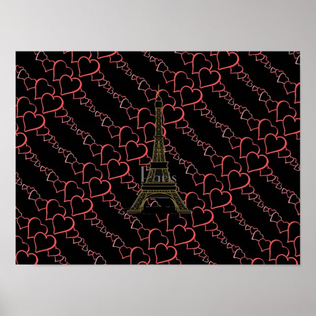 Poster Eu Amo o Cartaz da Torre Eiffel de Paris (Frente)