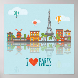 Póster Eu amo o design da arquitectura da cidade de Paris