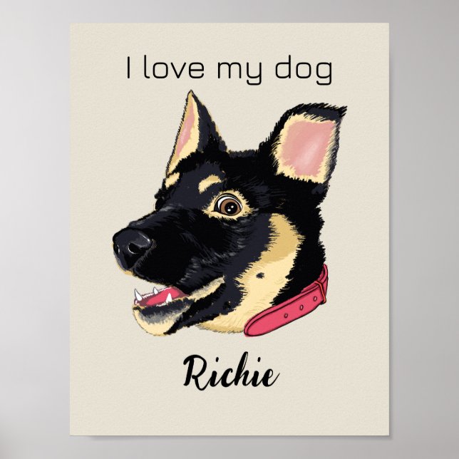 Poster Eu Amo O Meu Cachorro German shepherd Bonito Nome  (Frente)