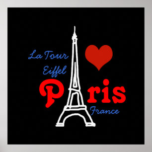 Poster Eu amo Paris. coração vermelho romântico