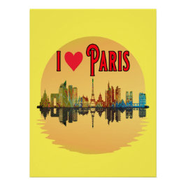 Póster Eu Amo Paris Skyline Sunset Wall Art Poster
