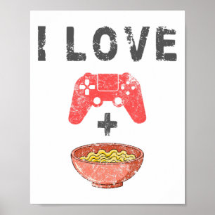 Poster Eu Amo Ramen E Jogos Divertido Retro Noodles Gamer
