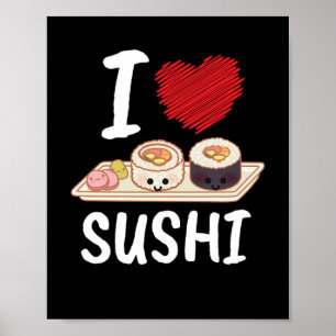 Poster Eu Amo Sushi Japan Kawaii