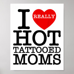 Poster Eu Amo Tatuagens Quentes Mães Coração Vermelho Eng