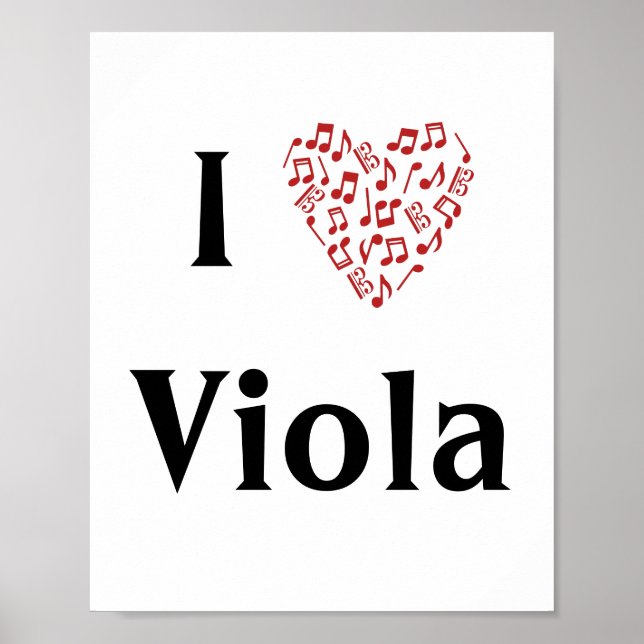 Poster Eu amo Viola Alto Clef Red Heart of Music Notes (Frente)
