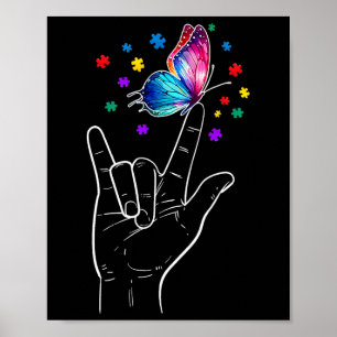 Poster Eu Amo Você A Linguagem De Sinais De Mão Borboleta