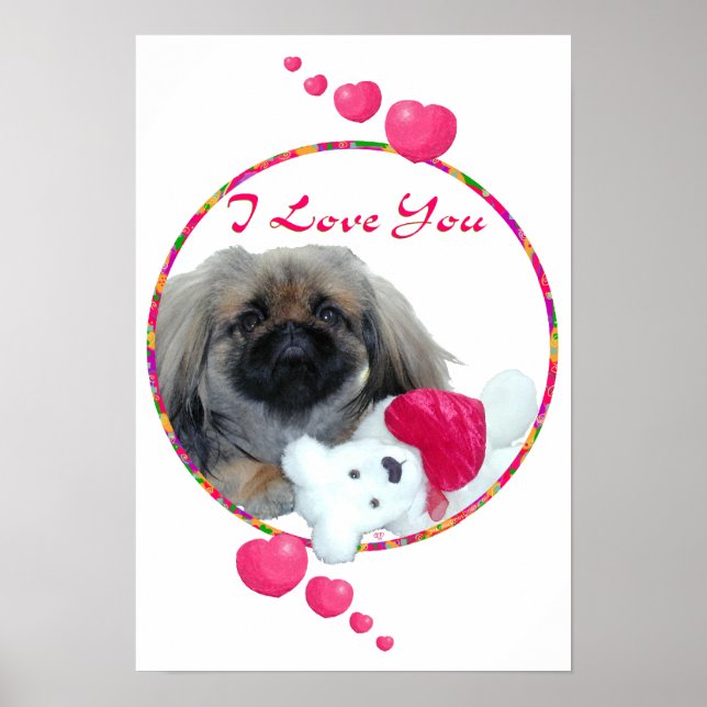 Póster Eu Amo Você Cachorrinho Pequinês (Frente)