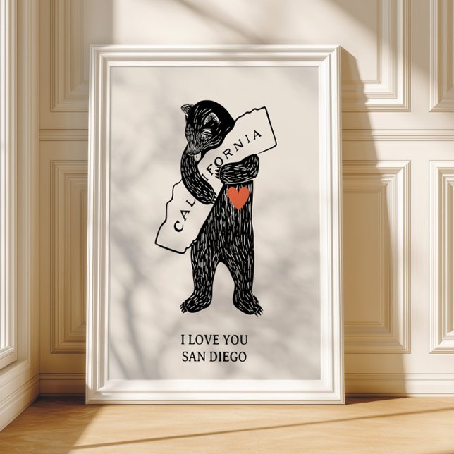 Poster Eu amo você Califórnia Urso Abraçando Mapa Cidade  (I love you California Bear Hugging Map Custom City Poster)
