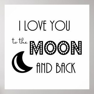 Poster eu amo você da lua e de volta preto branco