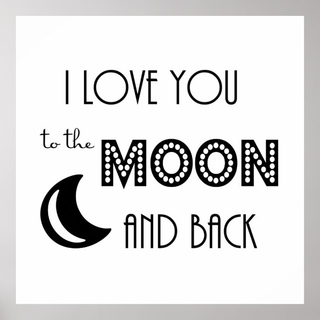 Poster eu amo você da lua e de volta preto branco (Frente)