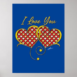 Poster Eu Amo Você Design Pôster Corações Dourados