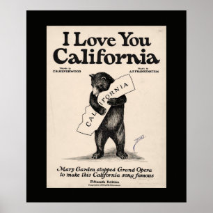 Poster Eu Amo Você Urso Califórnia