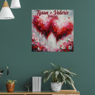 Poster Eu Amo Vocês Dois Corações Abstrato Personalizados