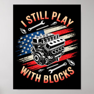 Poster Eu Brinco Com Blocos Motor De Carro Engraçado Mecâ