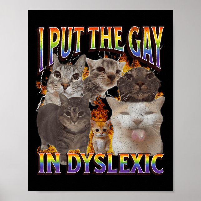 Poster Eu Coloquei O Gay Em Dyslexic Funny Cat Meme Bootl (Frente)