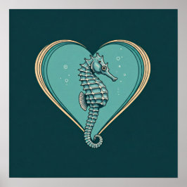 Poster Eu coração cavalos marinhos