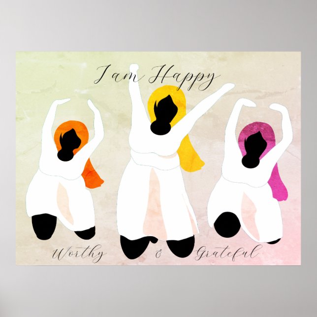 Poster Eu estou Feliz, Digno & Grato Afirmação Positiva (Frente)